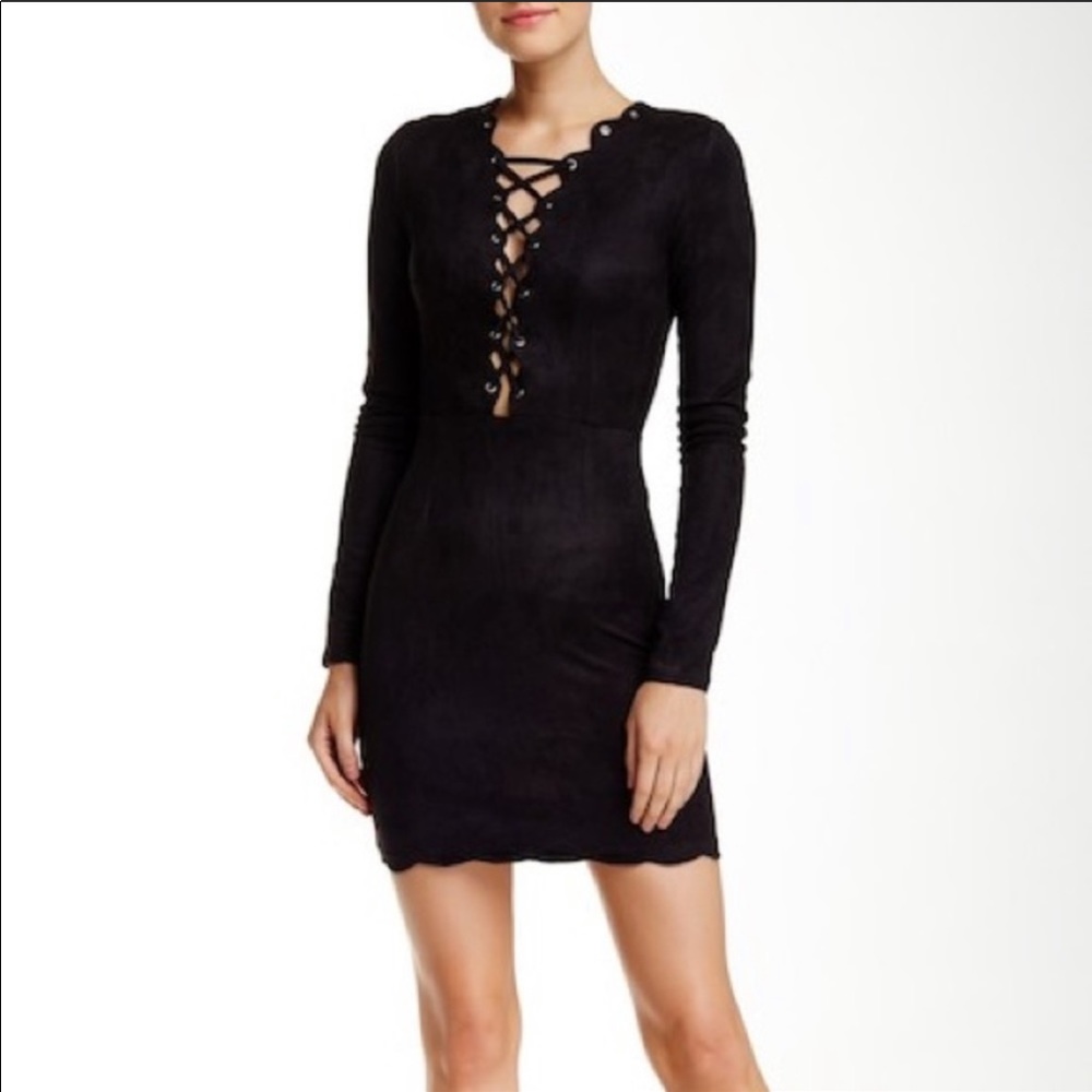 Missguided Scalloped collar lace up faux suede dress